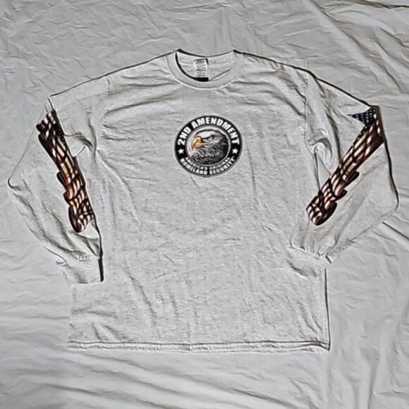 Hot Leathers Mens Lrg 2nd Amendment Down Flags' Eagle Double Sided L/Slv T-Shirt - Picture 13 of 14